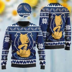Indianapolis Colts NFL American Football Team Logo Cute Winnie The Pooh Bear 3D Ugly Christmas Sweater Shirt For Men And Women On Xmas Days