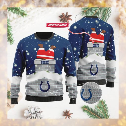 Indianapolis Colts NFL Football Team Logo Symbol Santa Claus Custom Name Personalized 3D Ugly Christmas Sweater Shirt For Men And Women On Xmas Days