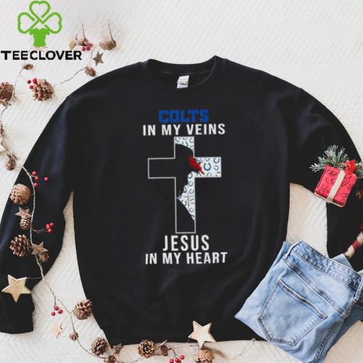 Indianapolis Colts Nfl In My Veins Jesus In My Heart Cross 2024 T Shirt