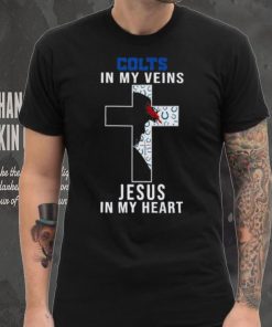 Indianapolis Colts Nfl In My Veins Jesus In My Heart Cross 2024 T Shirt