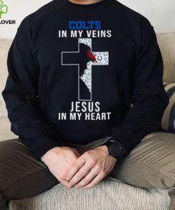 Indianapolis Colts Nfl In My Veins Jesus In My Heart Cross 2024 T Shirt