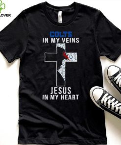 Indianapolis Colts Nfl In My Veins Jesus In My Heart Cross 2024 T Shirt