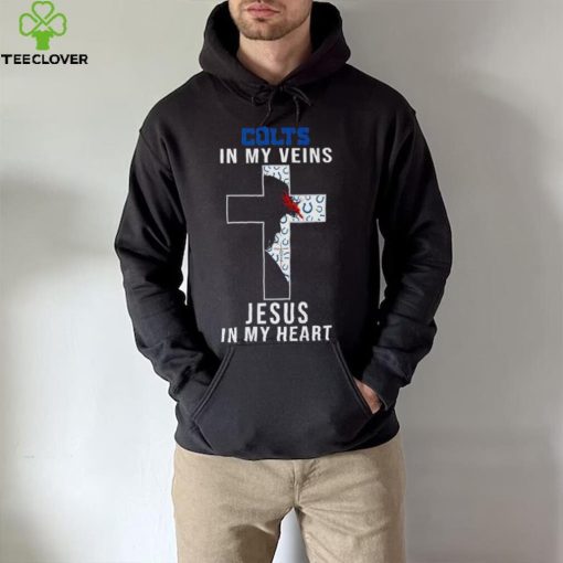 Indianapolis Colts Nfl In My Veins Jesus In My Heart Cross 2024 T Shirt