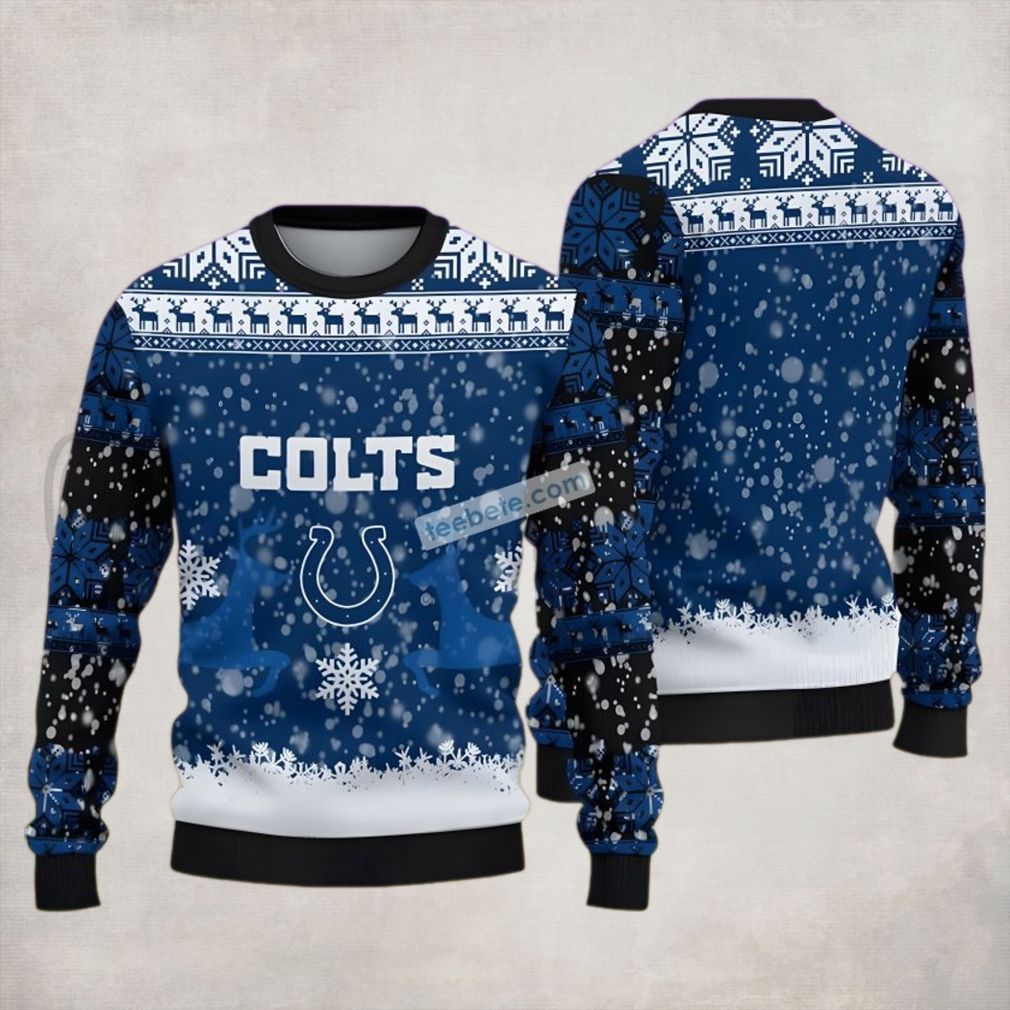 Indianapolis Colts Reindeer Snowflakes Blue Naughty Ugly Sweater Indianapolis Colts Reindeer Snowflakes Blue Naughty Ugly Sweater