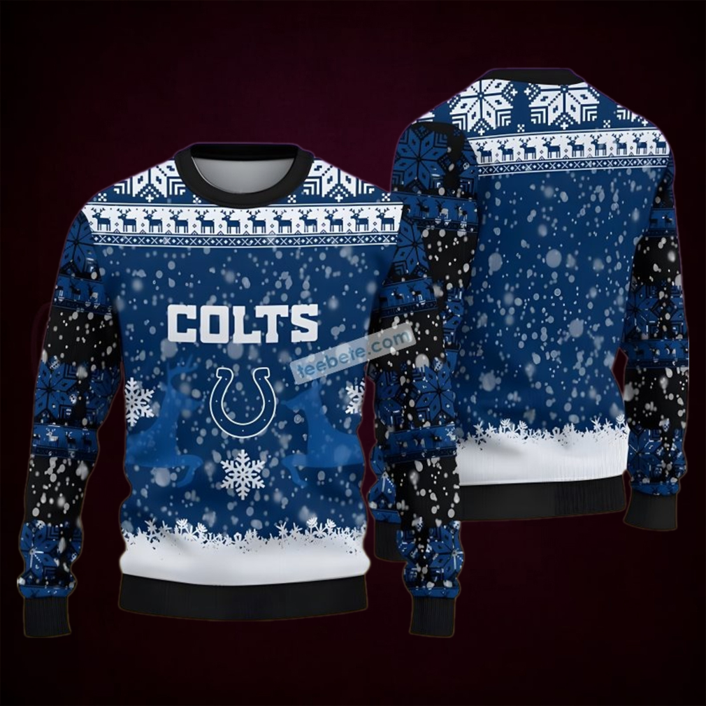 Indianapolis Colts Reindeer Snowflakes Blue Naughty Ugly Sweater Indianapolis Colts Reindeer Snowflakes Blue Naughty Ugly Sweater