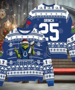 Indianapolis Colts x Grinch Christmas Dr. Seuss How the Grinch Stole Christmas with Super Bowl Trophy Custom Ugly Christmas Sweater