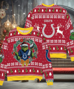 Indianapolis Colts x Grinch NFL Dr. Seuss How the Grinch Stole Christmas with Super Bowl Trophy Ugly Christmas Sweater Red
