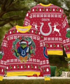 Indianapolis Colts x Grinch NFL Dr. Seuss How the Grinch Stole Christmas with Super Bowl Trophy Ugly Christmas Sweater Red