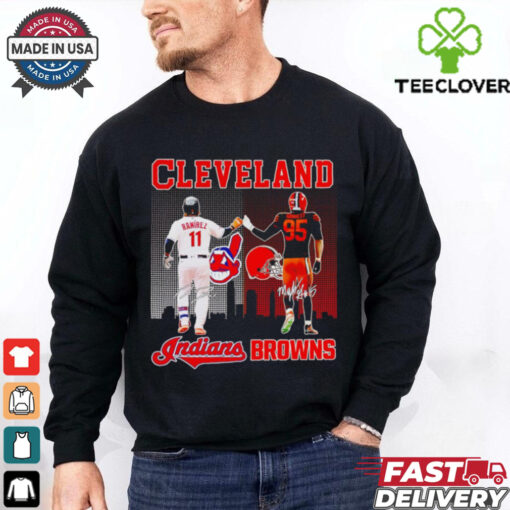 Indians Ramirez and Browns Garrett city skyline Cleveland signatures hoodie, sweater, longsleeve, shirt v-neck, t-shirt