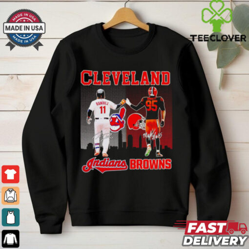 Indians Ramirez and Browns Garrett city skyline Cleveland signatures hoodie, sweater, longsleeve, shirt v-neck, t-shirt