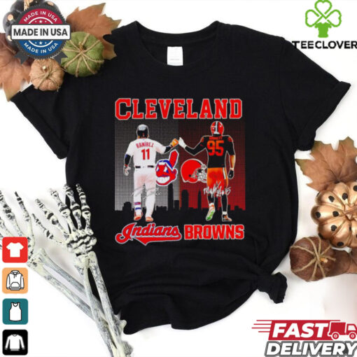 Indians Ramirez and Browns Garrett city skyline Cleveland signatures hoodie, sweater, longsleeve, shirt v-neck, t-shirt