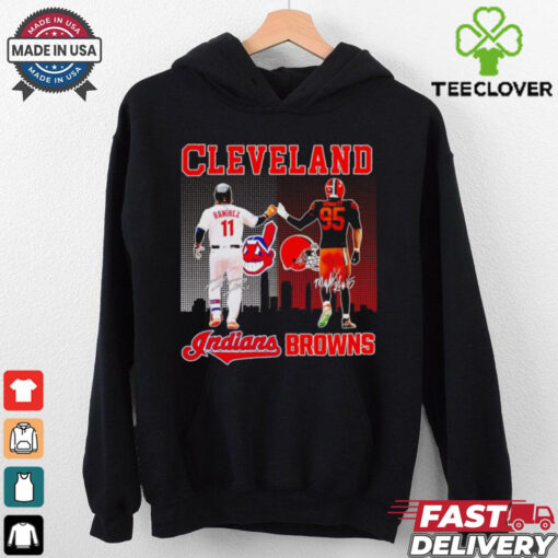 Indians Ramirez and Browns Garrett city skyline Cleveland signatures hoodie, sweater, longsleeve, shirt v-neck, t-shirt