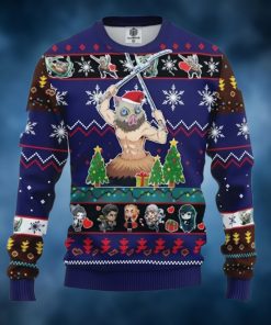 Inosuke Hashibira blue Demon Slayer Chibi Demon Slayer Ugly Christmas Sweater