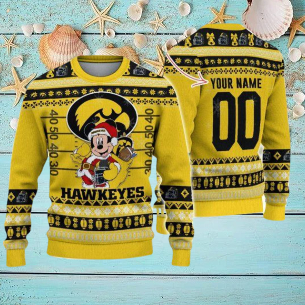 Iowa Hawkeyes Mickey Player Custom Name And Number Ugly Christmas Sweater Iowa Hawkeyes Mickey Player Custom Name And Number Ugly Christmas Sweater