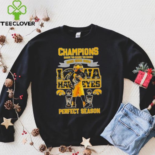 Iowa Hawkeyes Perfect Season mascot Champions Back to back to back 2022 2023 2024 signature hoodie, sweater, longsleeve, shirt v-neck, t-shirt