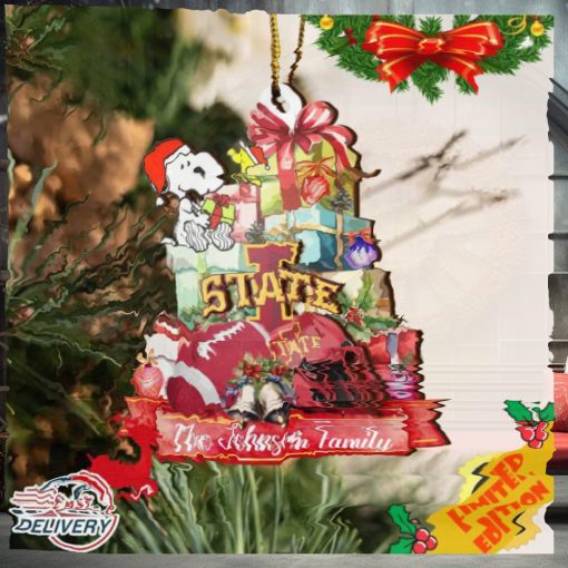 Iowa State Cyclones And Snoopy Christmas NCAA Ornament Custom Your Family Name