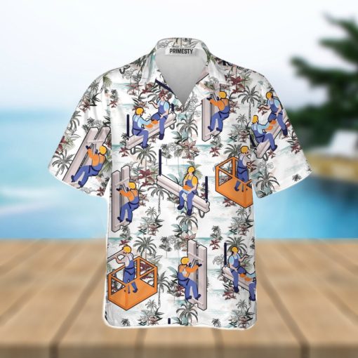 Ironworkers Floral Pattern White Background Ironworker Shirts For Men Ironworker Tropical Hawaiian Shirt