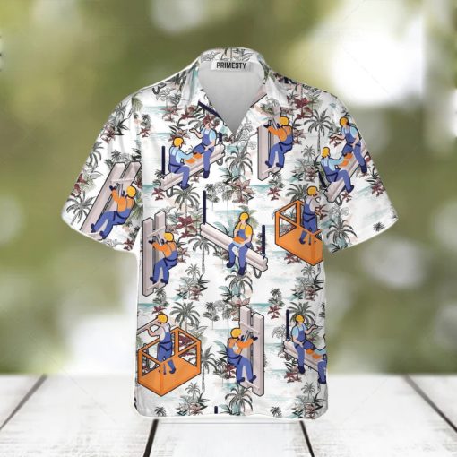 Ironworkers Floral Pattern White Background Ironworker Shirts For Men Ironworker Tropical Hawaiian Shirt