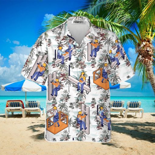 Ironworkers Floral Pattern White Background Ironworker Shirts For Men Ironworker Tropical Hawaiian Shirt