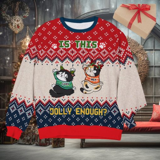 Is This Jolly Enough   Angry Cats   Knitted Ugly Sweater   Gifts For Cat Lover