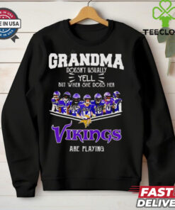 It’s A Great Day In Michigan Our Grandma Doesn’t Usually Yell But When She Does Her Vikings Are Playing Shirt featuring a humorous design celebrating grandma's passionate love for the Minnesota Vikings.