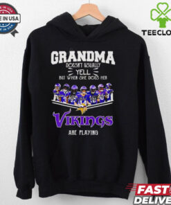 It’s A Great Day In Michigan Our Grandma Doesn’t Usually Yell But When She Does Her Vikings Are Playing Shirt featuring a humorous design celebrating grandma's passionate love for the Minnesota Vikings.
