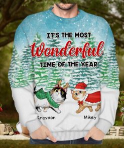 It’s The Most Wonderful Time Of The Year   Christmas Gift For Cat Lovers   Personalized Unisex Ugly Sweater
