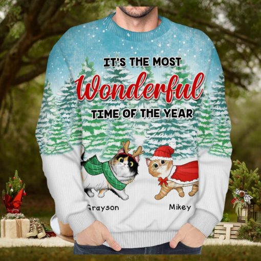 It’s The Most Wonderful Time Of The Year   Christmas Gift For Cat Lovers   Personalized Unisex Ugly Sweater