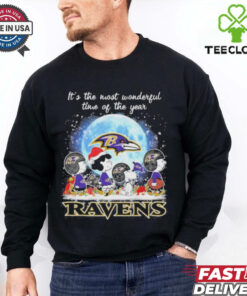 It’s The Most Wonderful Time Of The Years Peanuts Characters X Baltimore Ravens Merry Christmas Shirt
