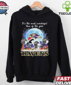 It’s The Most Wonderful Time Of The Years Peanuts Characters X Baltimore Ravens Merry Christmas Shirt