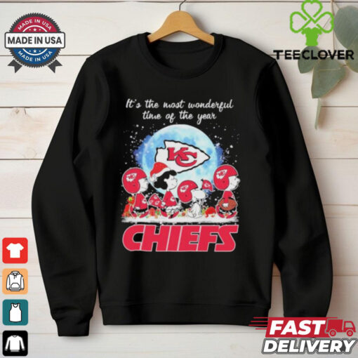 It’s The Most Wonderful Time Of The Years Peanuts Characters X Kansas City Chiefs Merry Christmas Shirt