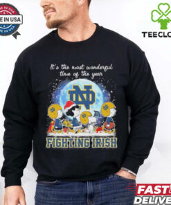 It’s The Most Wonderful Time Of The Years Peanuts Characters X Notre Dame Fighting Irish Merry Christmas Shirt