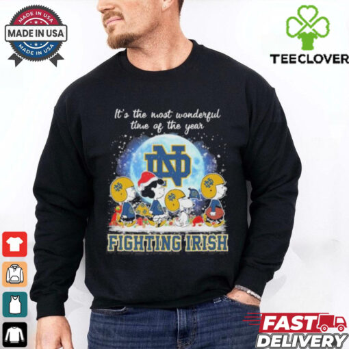 It’s The Most Wonderful Time Of The Years Peanuts Characters X Notre Dame Fighting Irish Merry Christmas Shirt