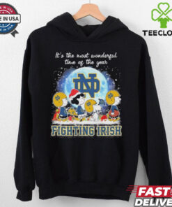 It’s The Most Wonderful Time Of The Years Peanuts Characters X Notre Dame Fighting Irish Merry Christmas Shirt