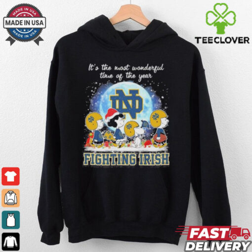It’s The Most Wonderful Time Of The Years Peanuts Characters X Notre Dame Fighting Irish Merry Christmas Shirt