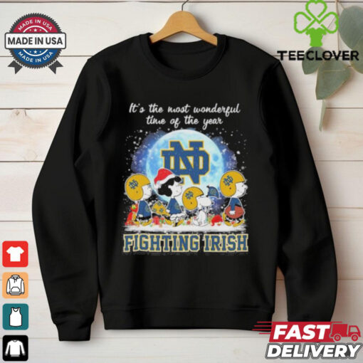 It’s The Most Wonderful Time Of The Years Peanuts Characters X Notre Dame Fighting Irish Merry Christmas Shirt