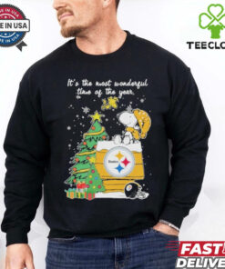 It’s The Most Wonderful Time Of The Years Peanuts Snoopy And Woodstock X Pittsburgh Steelers Merry Christmas Shirt