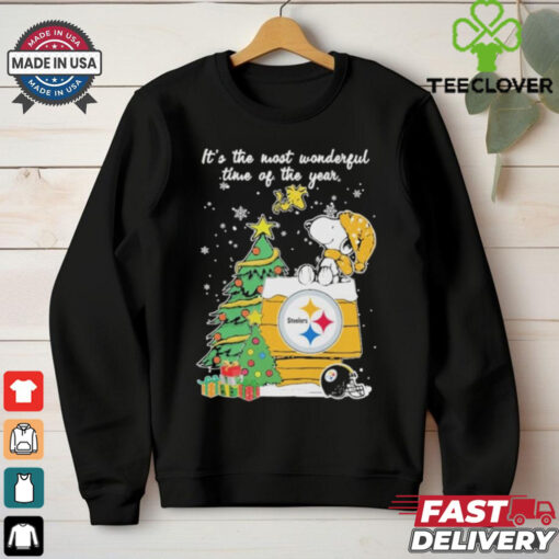 It’s The Most Wonderful Time Of The Years Peanuts Snoopy And Woodstock X Pittsburgh Steelers Merry Christmas Shirt