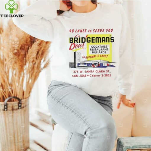 Bridgeman’s Bowl 48 lanes to serve you cocktails restaurant billiards shirt