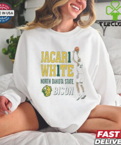 The **Jacari White 11 North Dakota State Bison Cartoon Shirt** features a fun, bold cartoon design celebrating Jacari White and his number 11 for the Bison. A must-have for fans of North Dakota State to show their team pride!