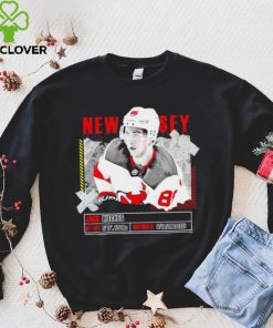 Jack Hughes New Jersey Devils ice hockey player information paper shirt 2 Jack Hughes New Jersey Devils ice hockey player information paper shirt