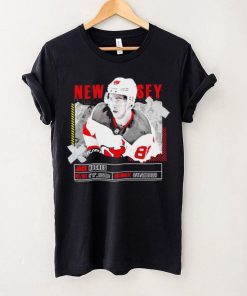 Jack Hughes New Jersey Devils ice hockey player information paper shirt 6 Jack Hughes New Jersey Devils ice hockey player information paper shirt