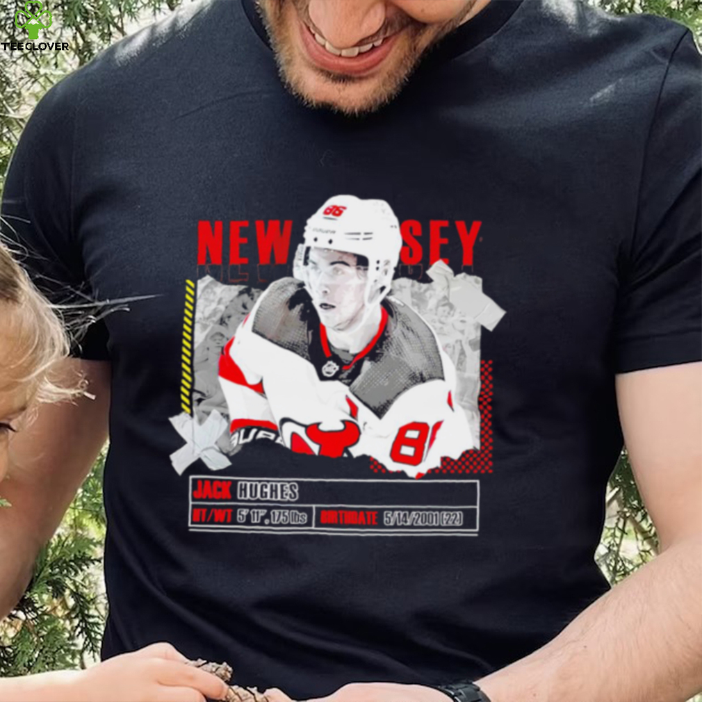 Jack Hughes New Jersey Devils ice hockey player information paper shirt Jack Hughes New Jersey Devils ice hockey player information paper shirt