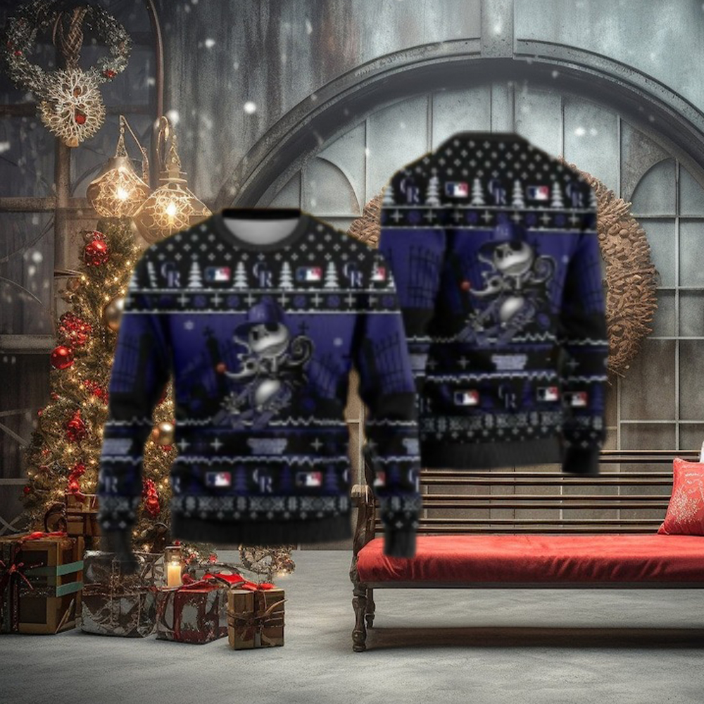 Jack Skellington Halloween Colorado Rockies Ugly Sweater Jack Skellington Halloween Colorado Rockies Ugly Sweater