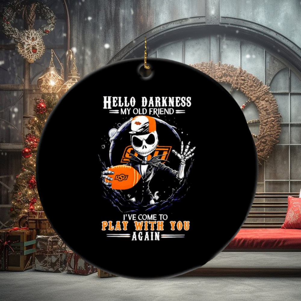 Jack Skellington Oklahoma State Cowboys hello darkness my old friend ornament