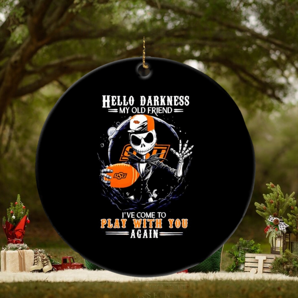 Jack Skellington Oklahoma State Cowboys hello darkness my old friend ornament Jack Skellington Oklahoma State Cowboys hello darkness my old friend ornament