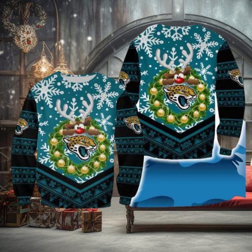 Jacksonville Jaguars Christmas Reindeer Crochet All Over Print 3D Sweater For Fans Gift Christmas