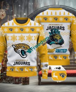 Jacksonville Jaguars Fans Logo Snowflake Pattern Yellow Ugly Christmas Sweater