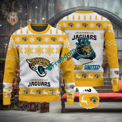 Jacksonville Jaguars Fans Logo Snowflake Pattern Yellow Ugly Christmas Sweater