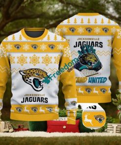 Jacksonville Jaguars Fans Logo Snowflake Pattern Yellow Ugly Christmas Sweater